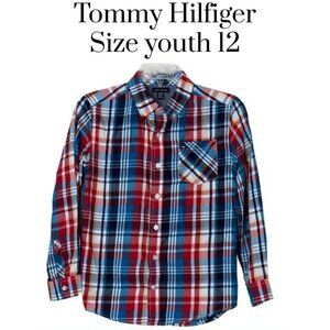 EUC Tommy Hilfiger Boy’s long sleeve button down plaid shirt